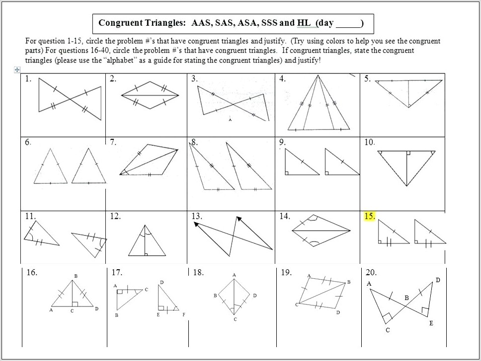 Printable Congruent Triangles Worksheet