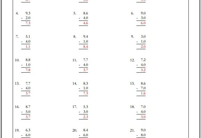 Printable Decimal Addition Worksheets