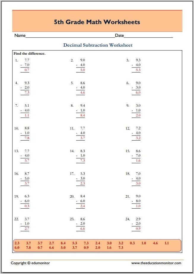 Printable Decimal Addition Worksheets