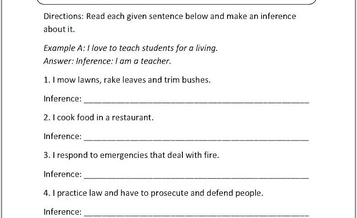 Printable Inference Worksheets For Middle School