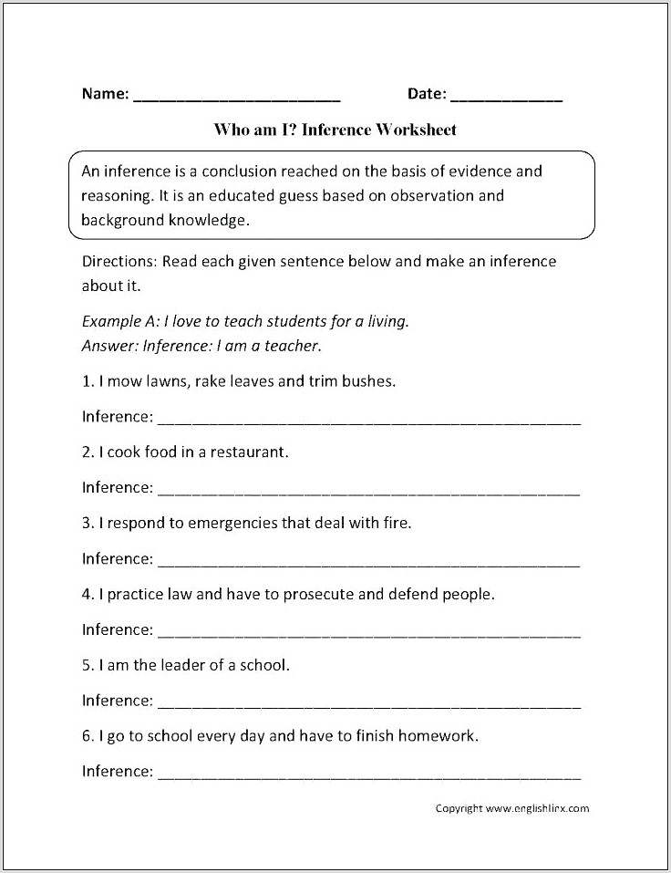 Printable Inference Worksheets For Middle School