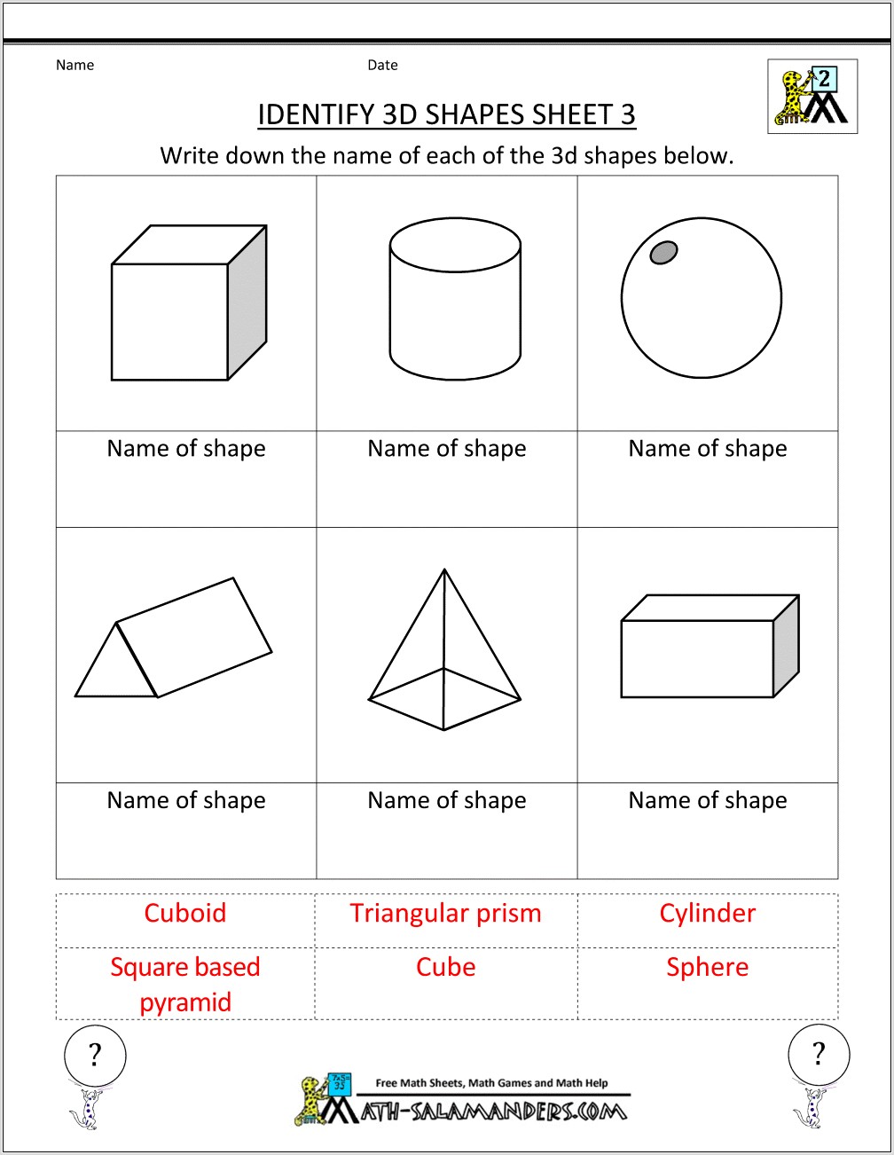 Printable Math Games With Shapes