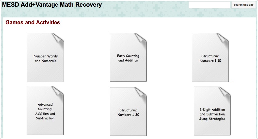 Printable Math Recovery Games