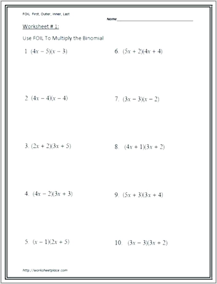 Printable Math Worksheets Foil Method