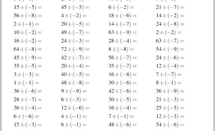 Printable Math Worksheets Negative Numbers