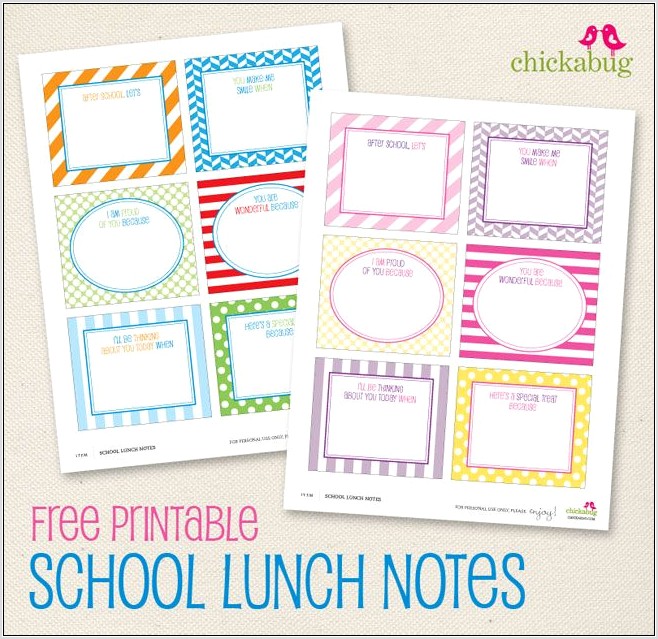 Printable School Lunch Notes