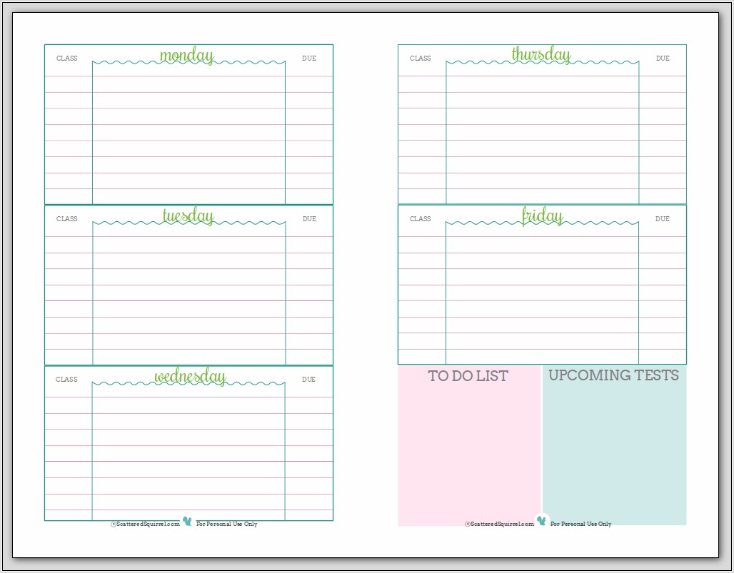 Printable School Weekly Planner