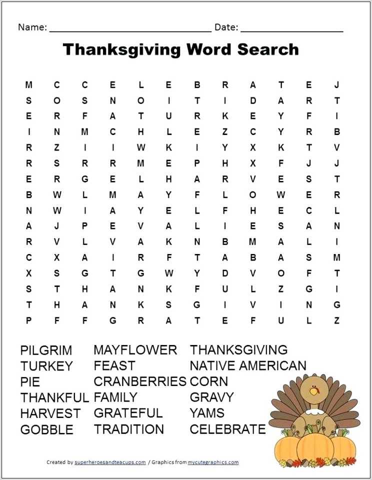 Printable Thanksgiving Word Search Hard