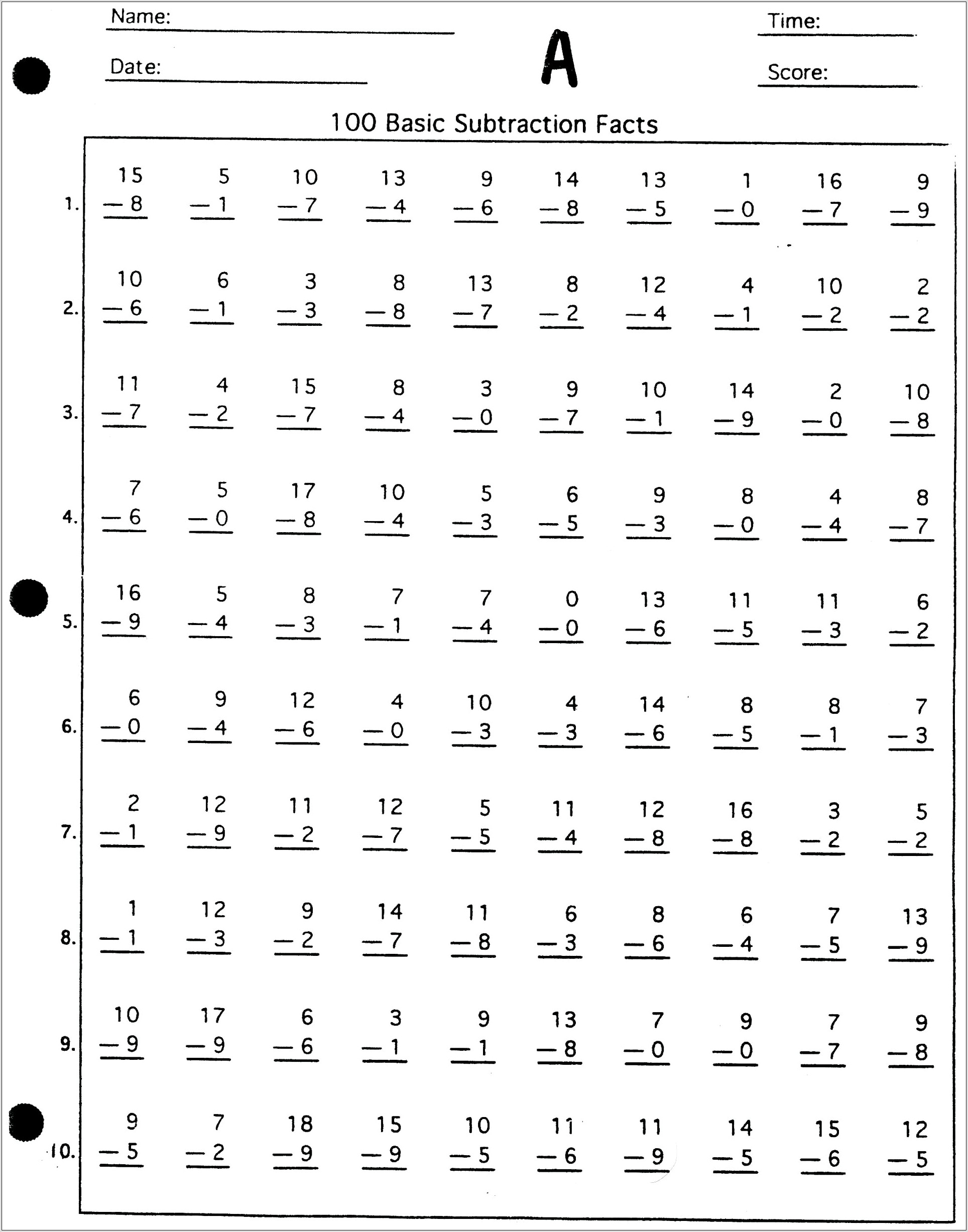Printable Timed Multiplication Test 0 12