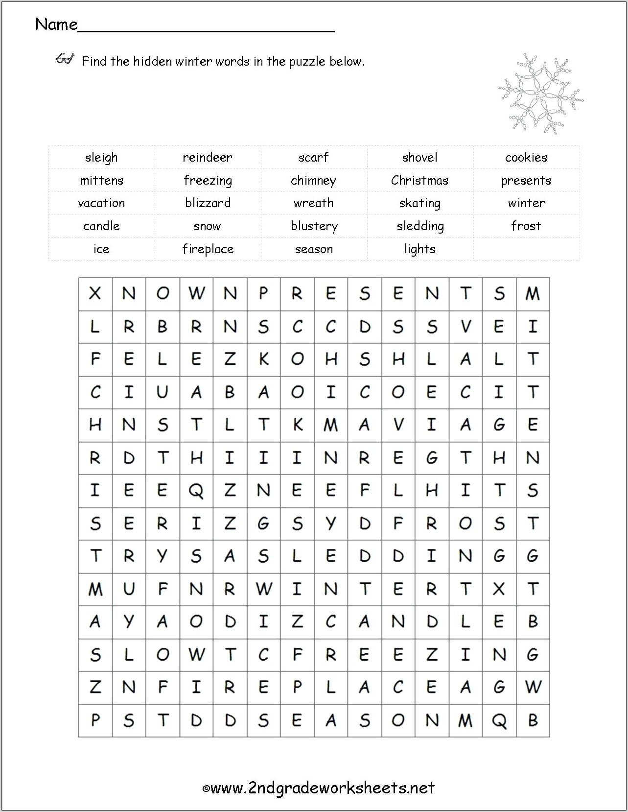 Printable Winter Word Search Hard