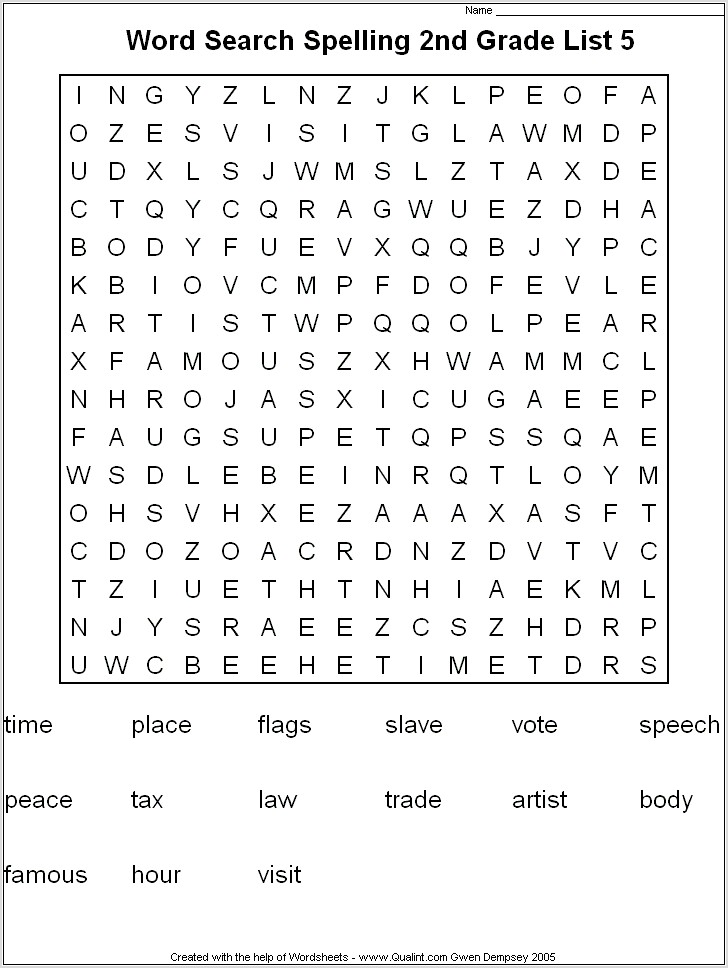 Printable Word Search 2nd Grade