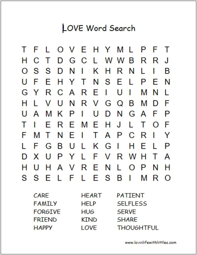 Printable Word Search About Family