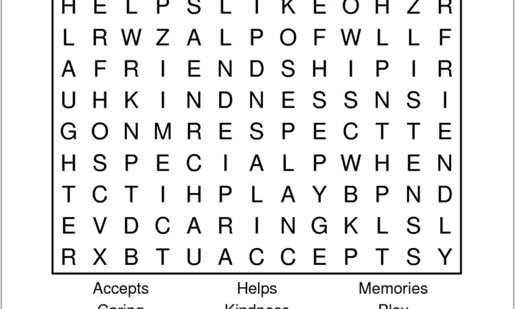 Printable Word Search About Friendship