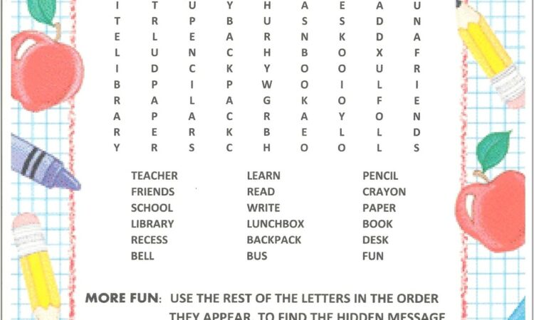 Printable Word Search About School