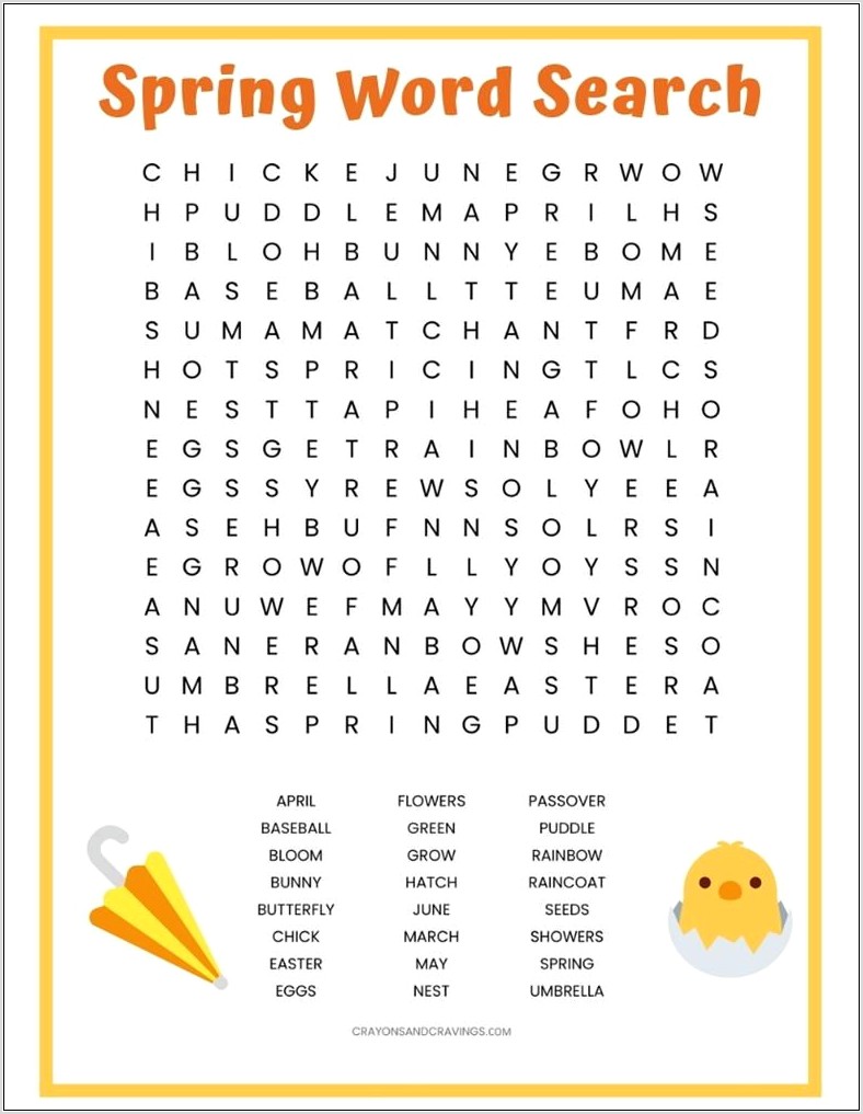 Printable Word Search About Spring