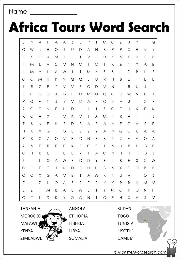 Printable Word Search Africa