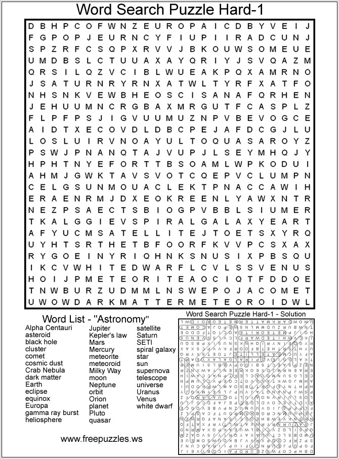 Printable Word Search Astronomy