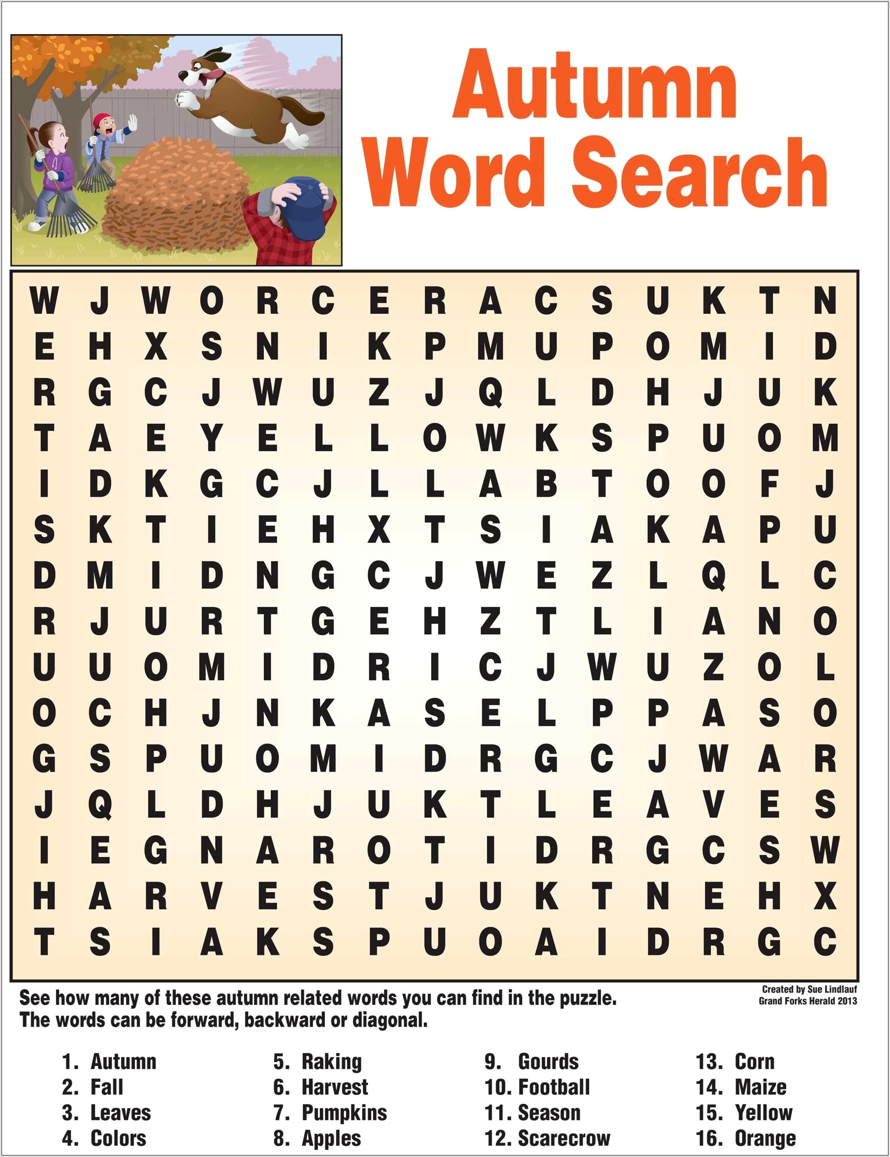 Printable Word Search Autumn