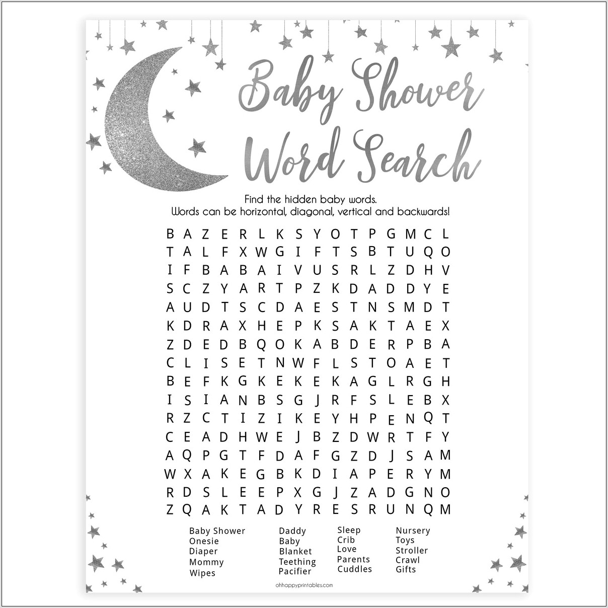 Printable Word Search Baby Shower Games