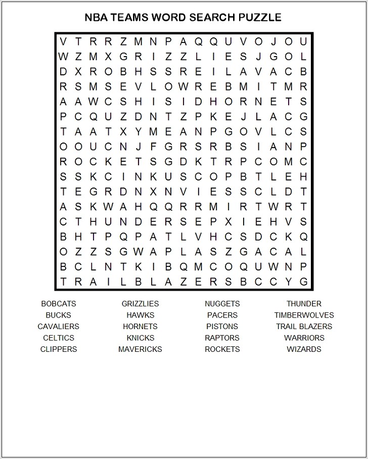 Printable Word Search Basketball Teams Worksheet Restiumani Resume AzYQveo2Oo