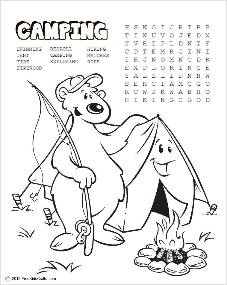 Printable Word Search Camping