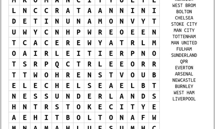 Printable Word Search Football Teams