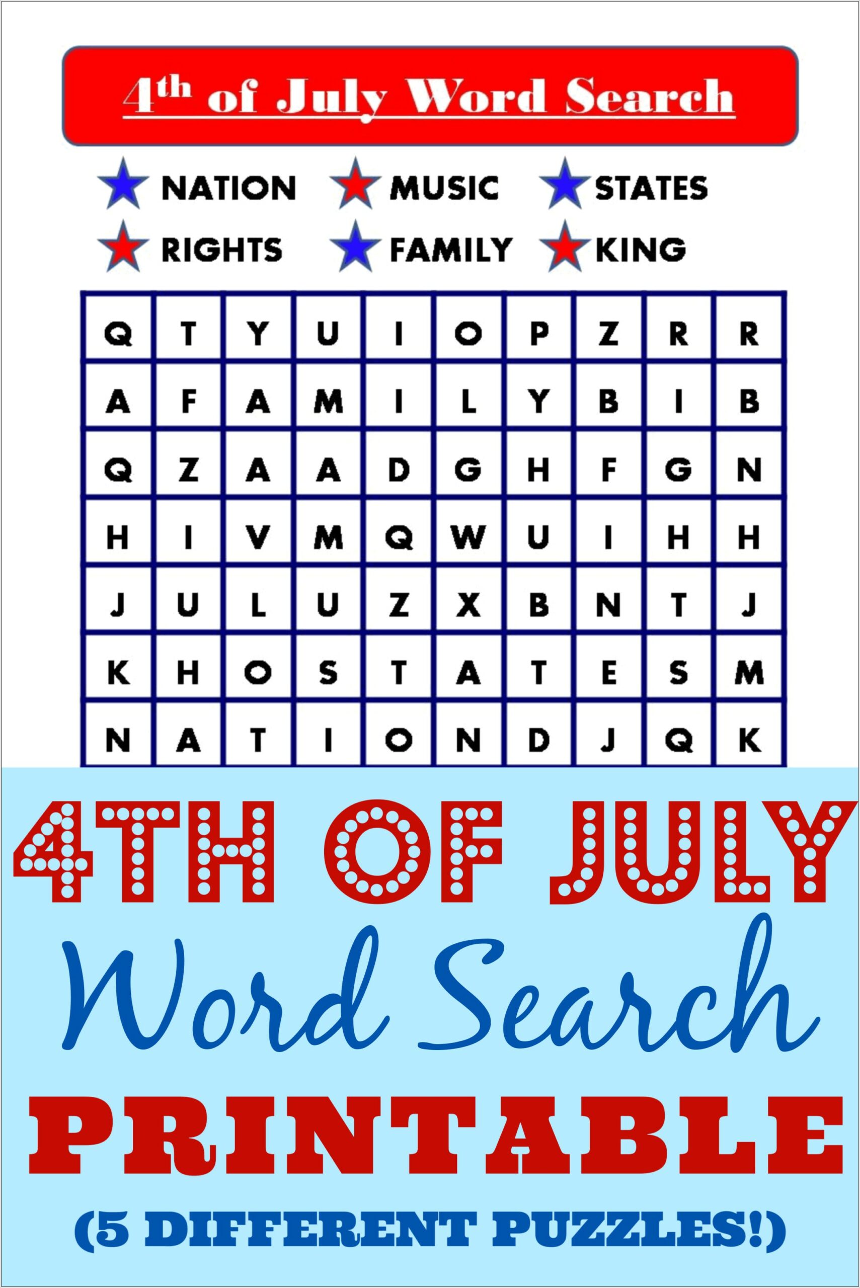 Printable Word Search For 4th Of July