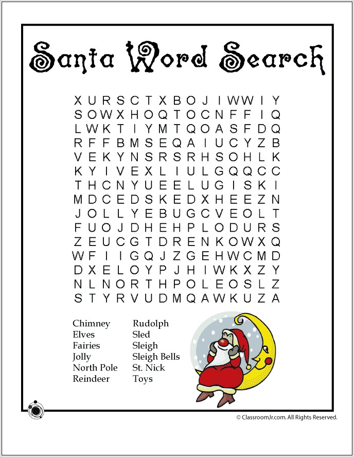Printable Word Search For Christmas