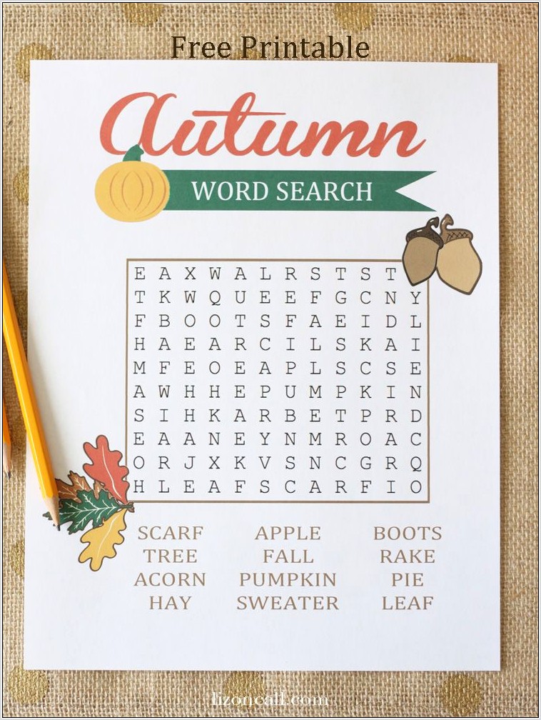 Printable Word Search For Fall