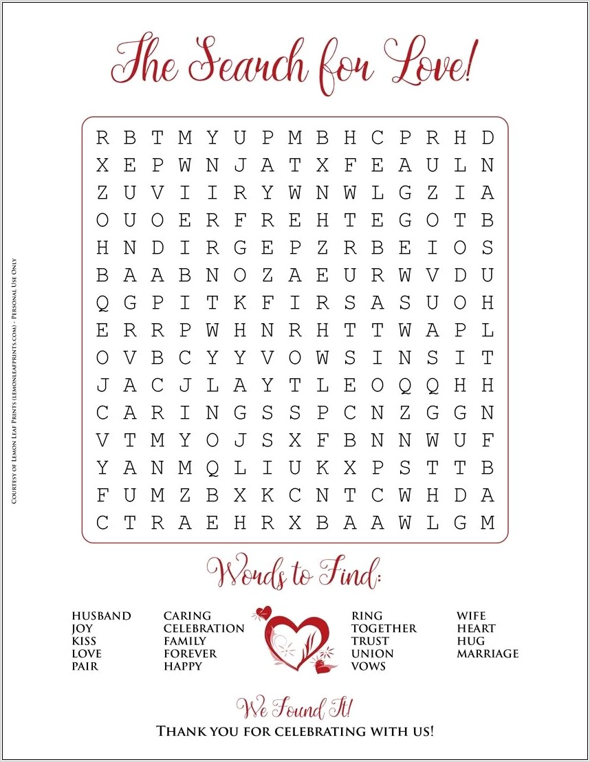 Printable Word Search For February