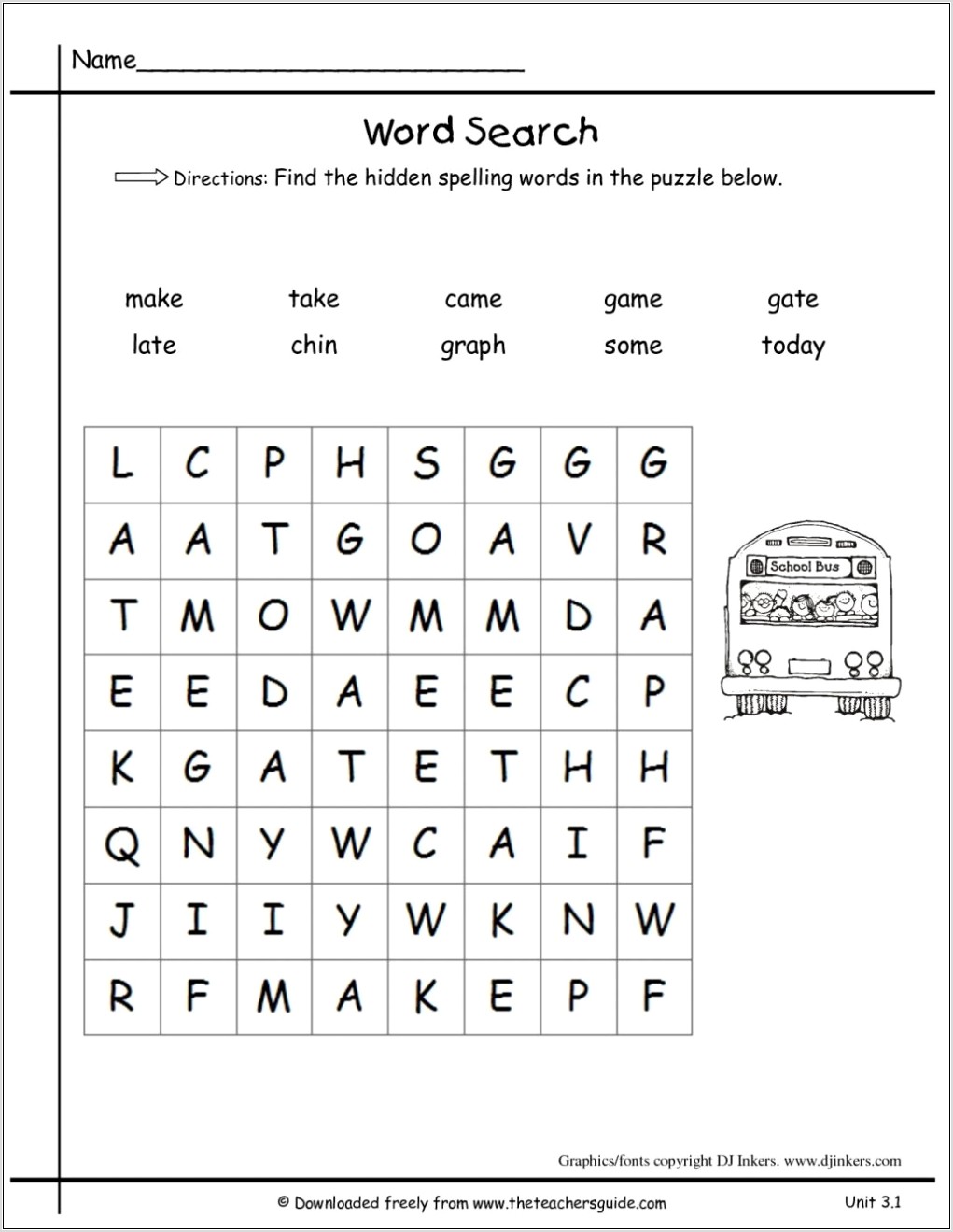 Printable Word Search For First Grade