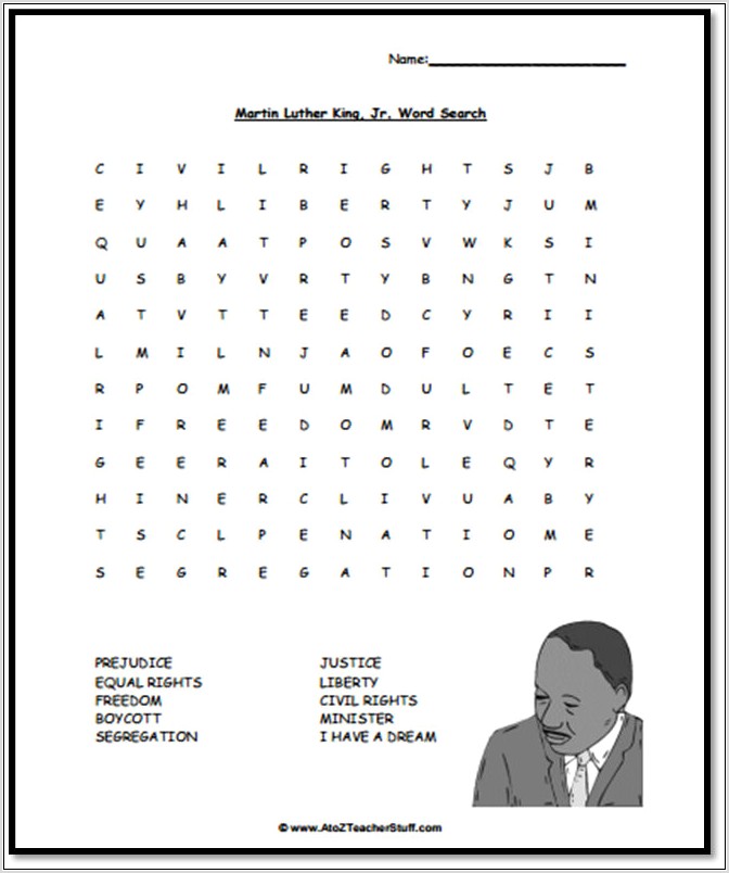 Printable Word Search For Martin Luther King
