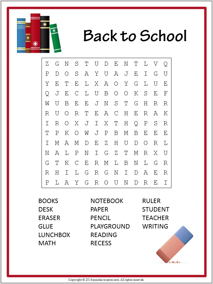 Printable Word Search For Primary School