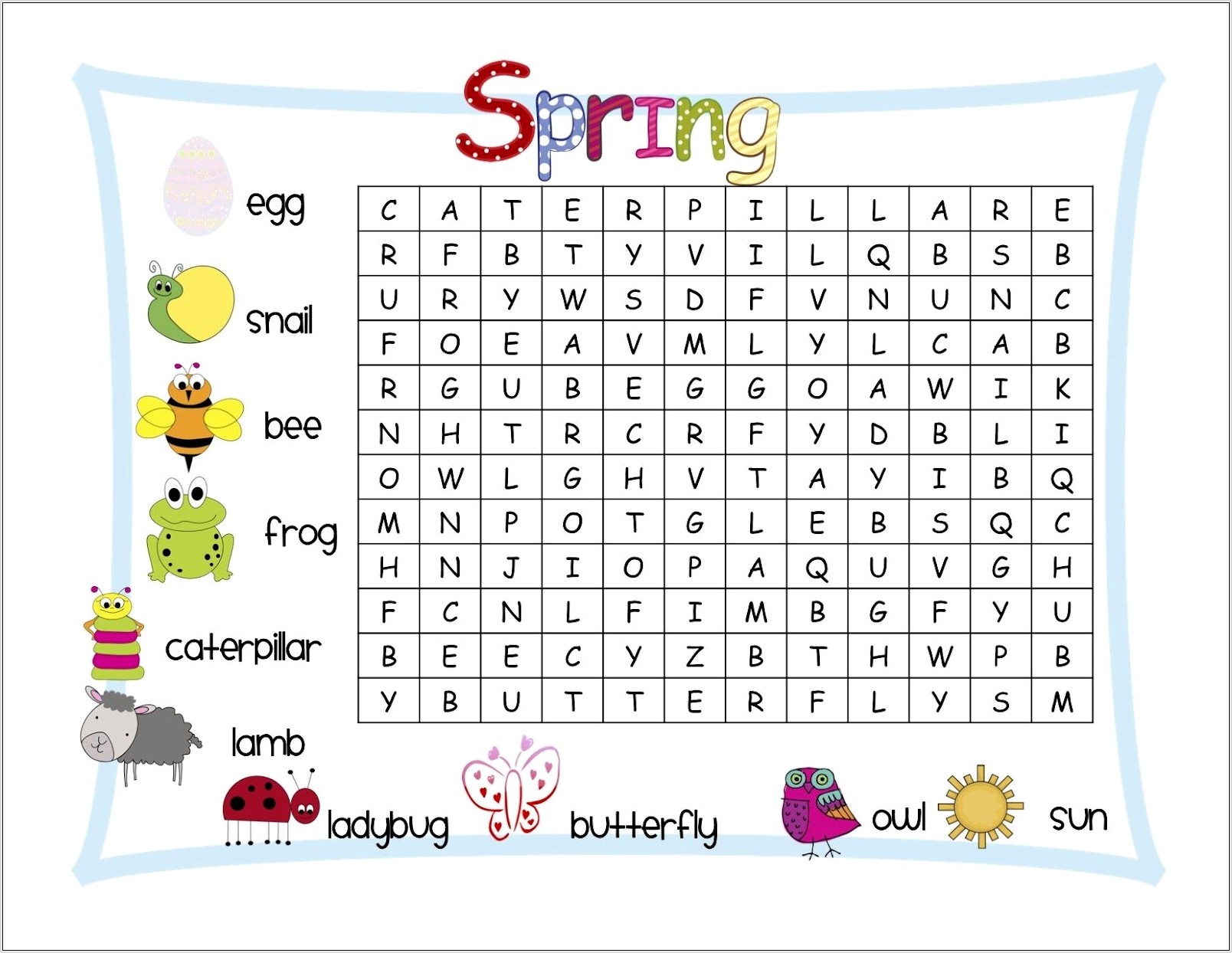 Printable Word Search For Spring