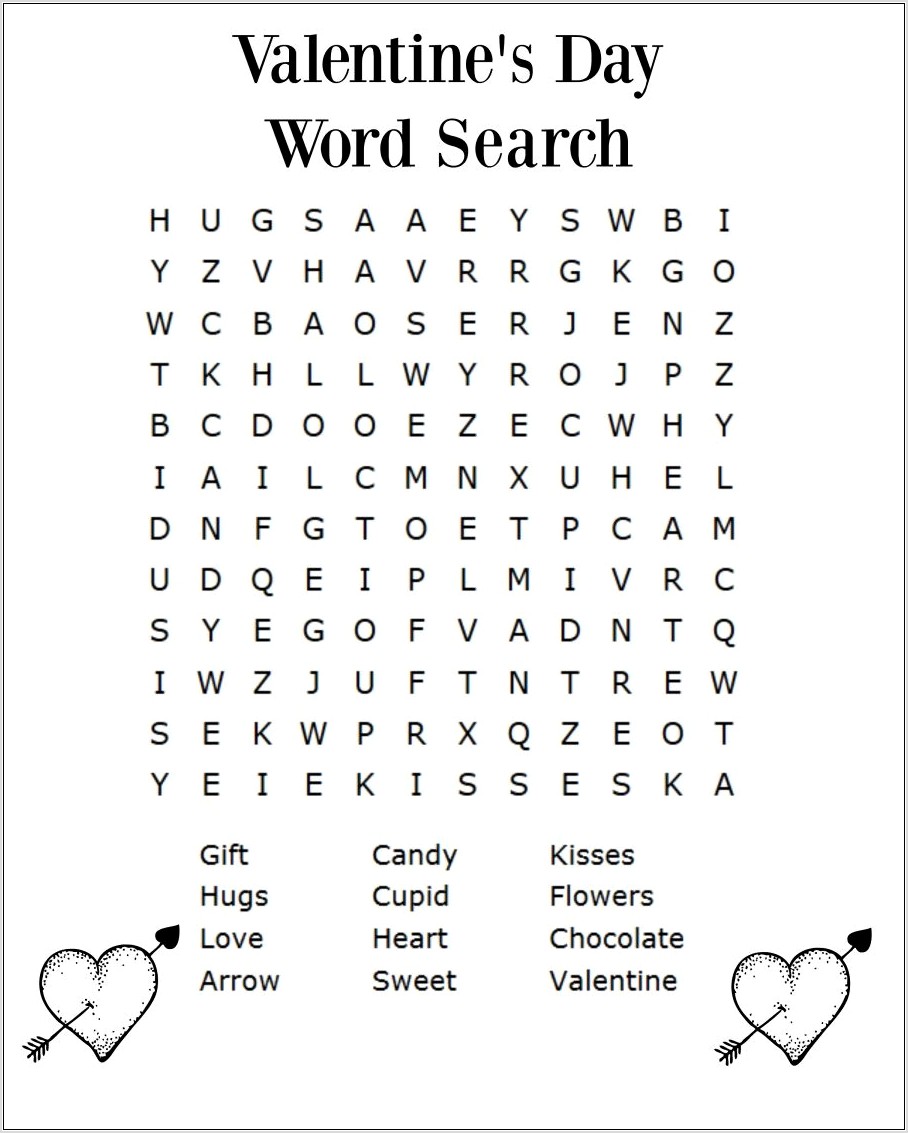 Printable Word Search For Valentines