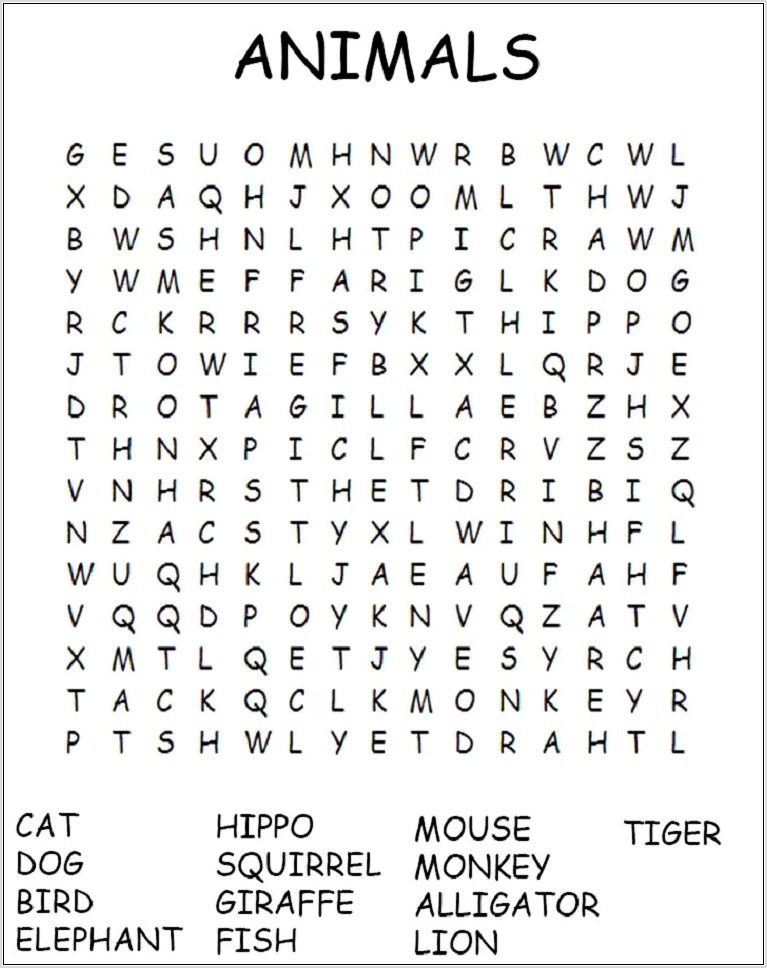 Printable Word Search Free