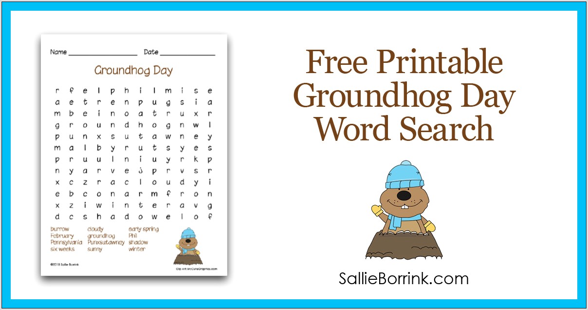 Printable Word Search Groundhog Day