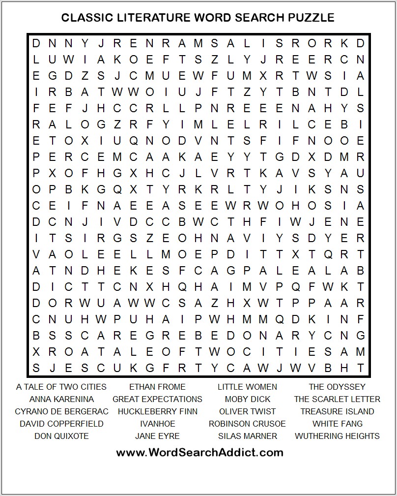 Printable Word Search Literary Terms