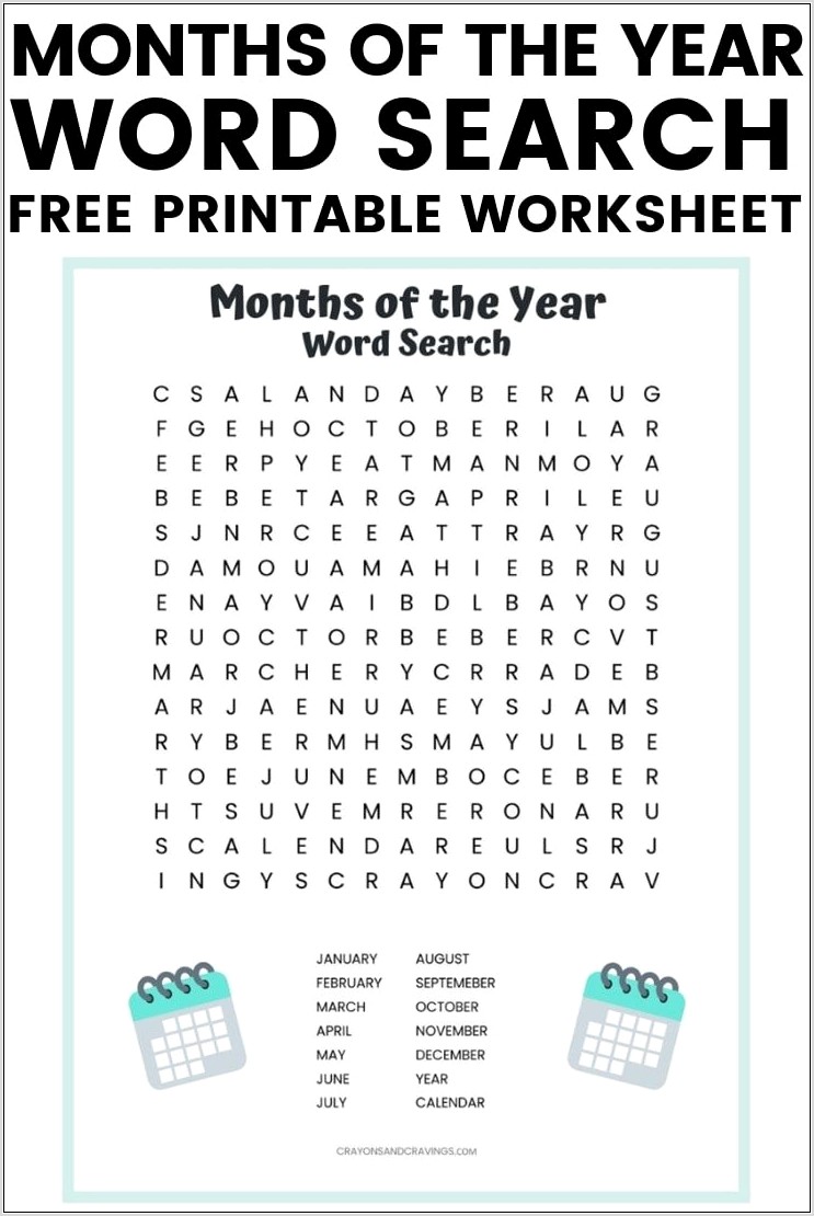 Printable Word Search Months Of The Year