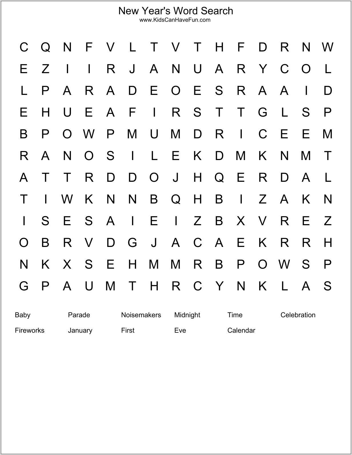 Printable Word Search New Years