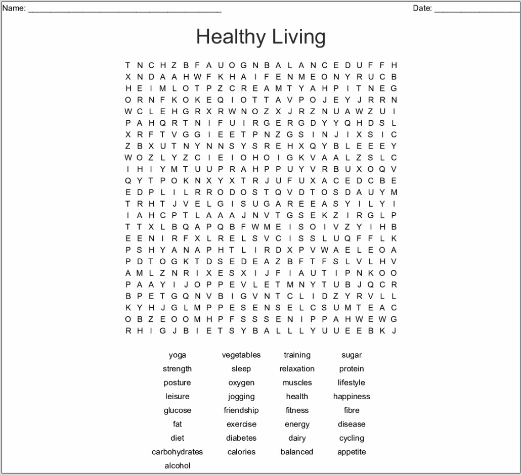 Printable Word Search Nutrition