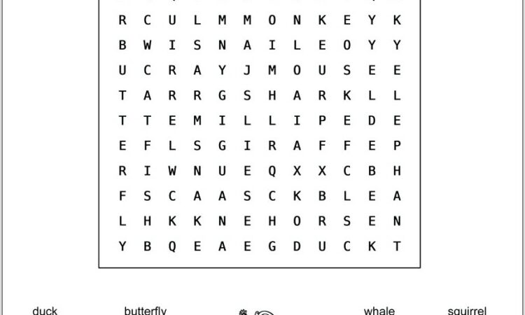 Printable Word Search Of Animals