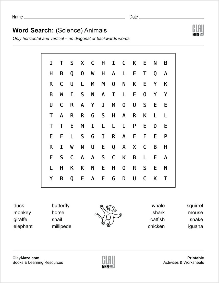 Printable Word Search Of Animals