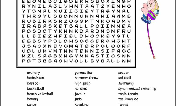 Printable Word Search On Sports