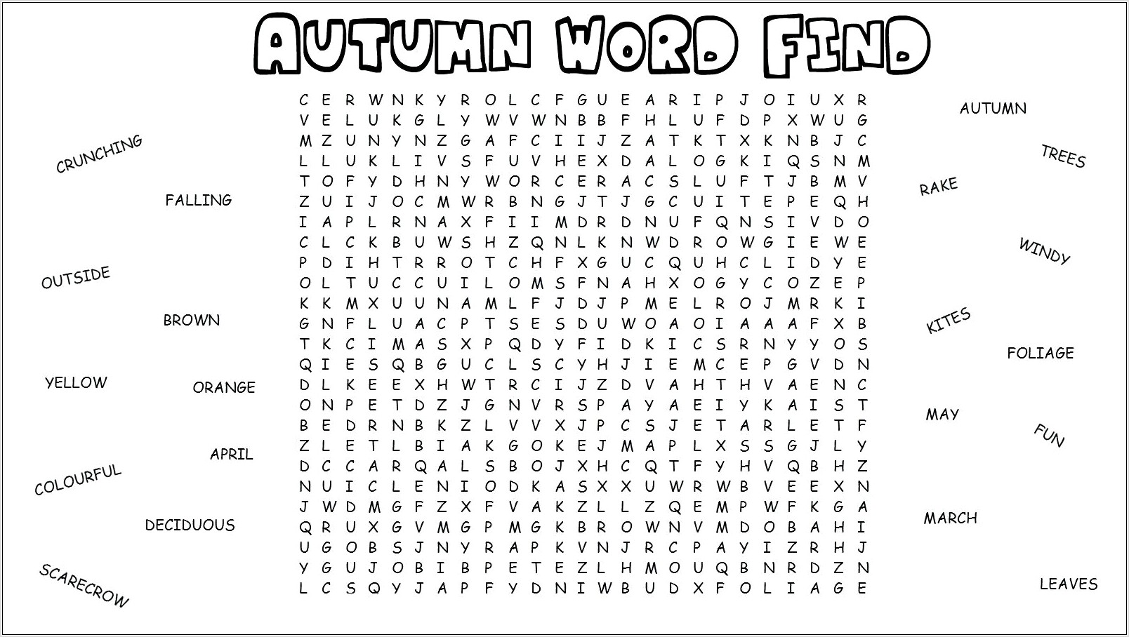 Printable Word Search On Spring