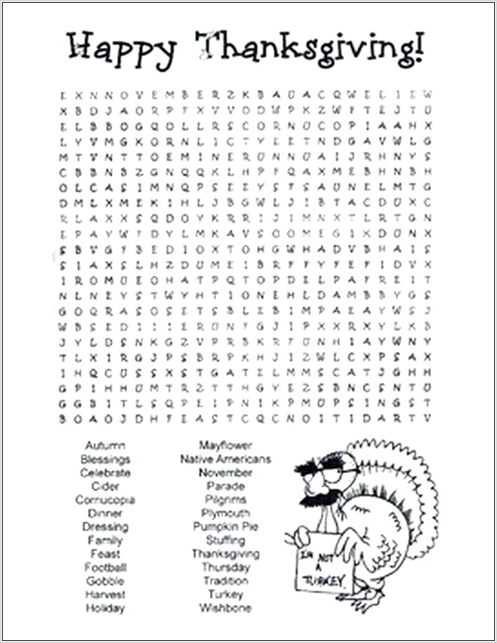 Printable Word Search Puzzles For Thanksgiving