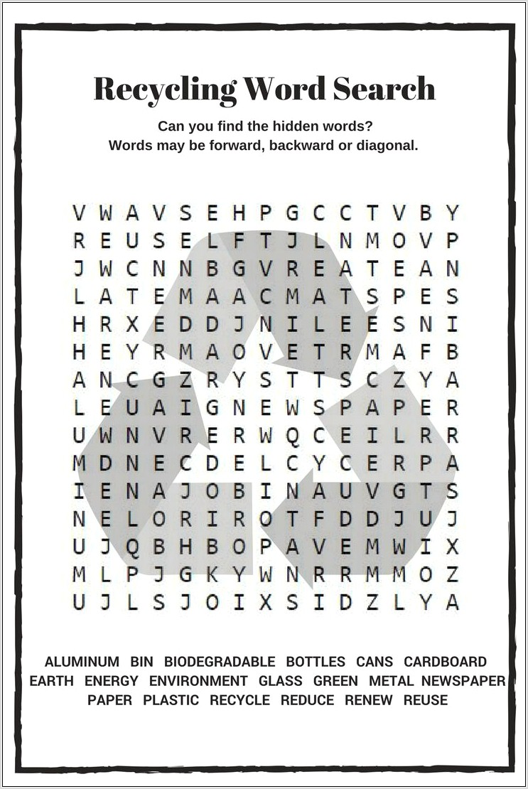 Printable Word Search Recycling