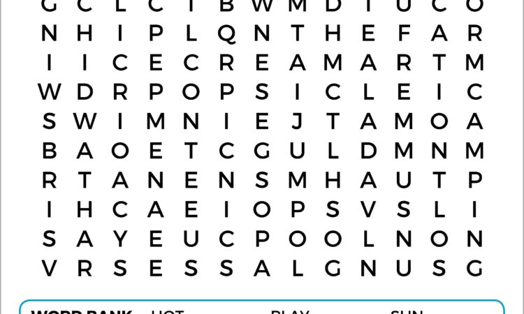 Printable Word Search Summer