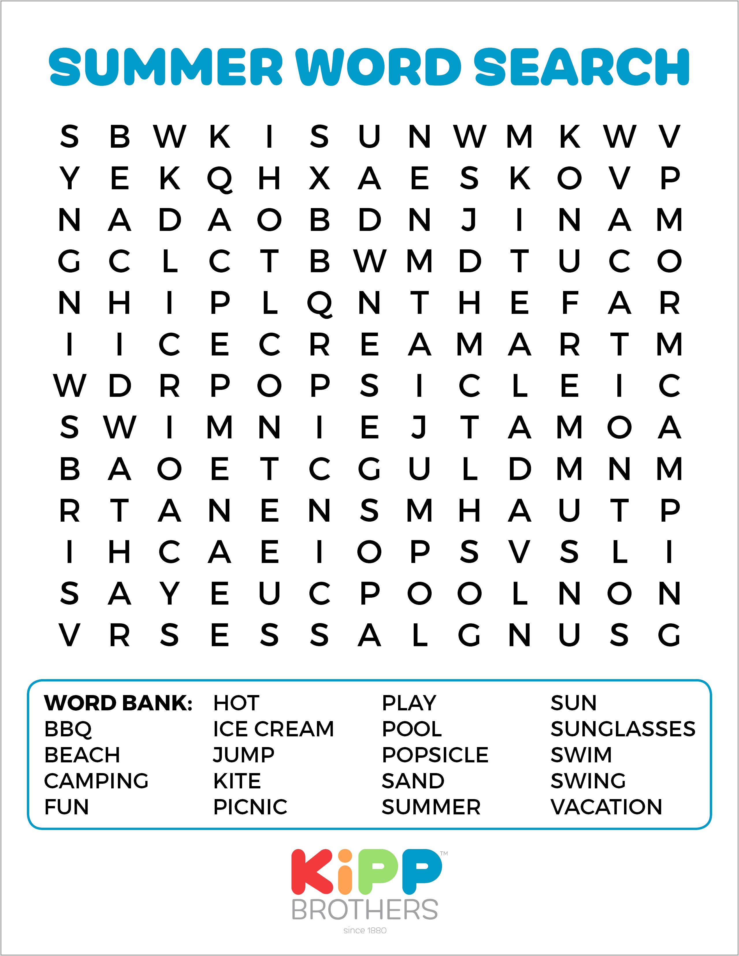 Printable Word Search Summer