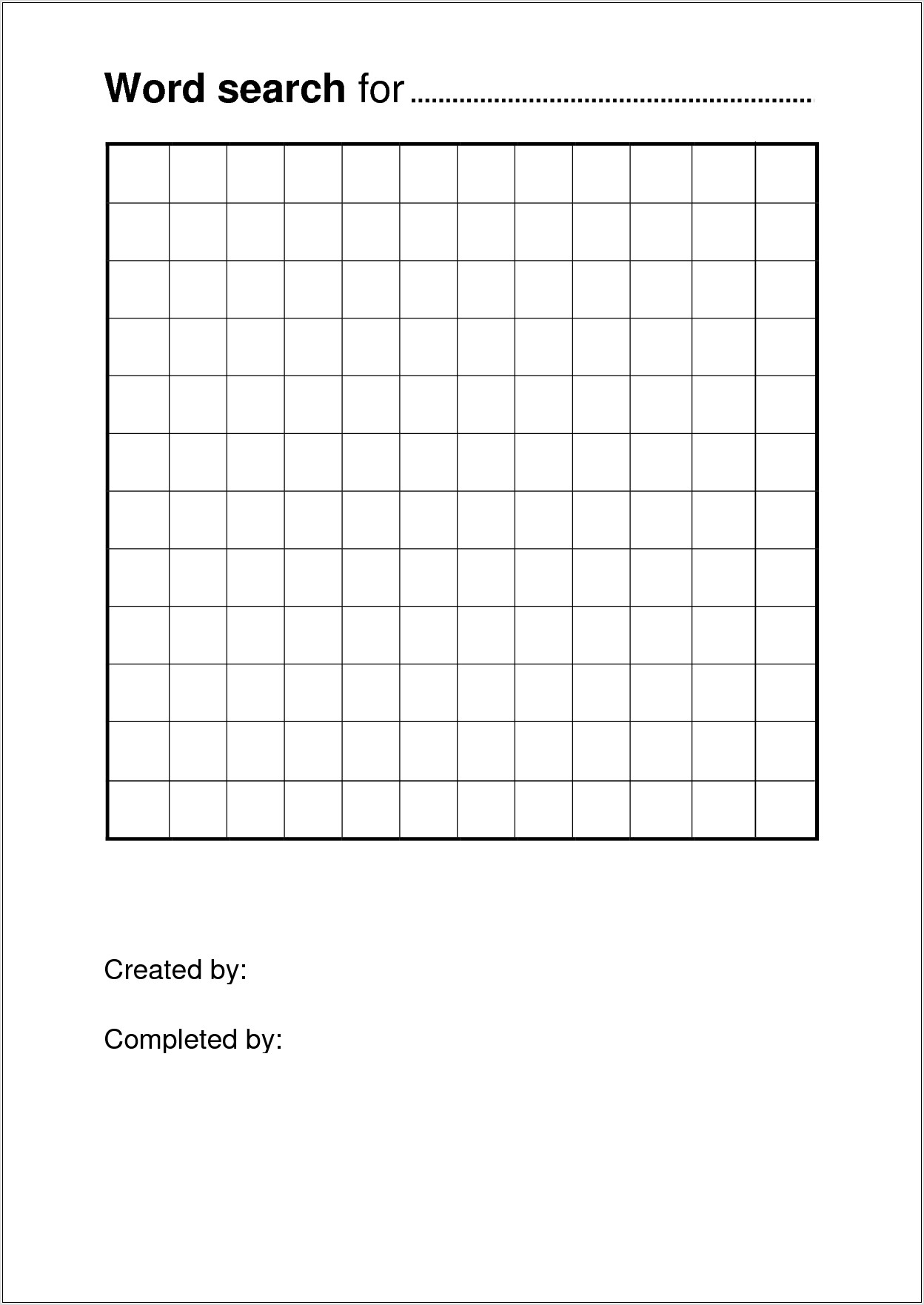 Printable Word Search Template